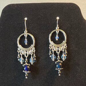 Handmade Chandelier Earrings - Silver Swirl & Blue